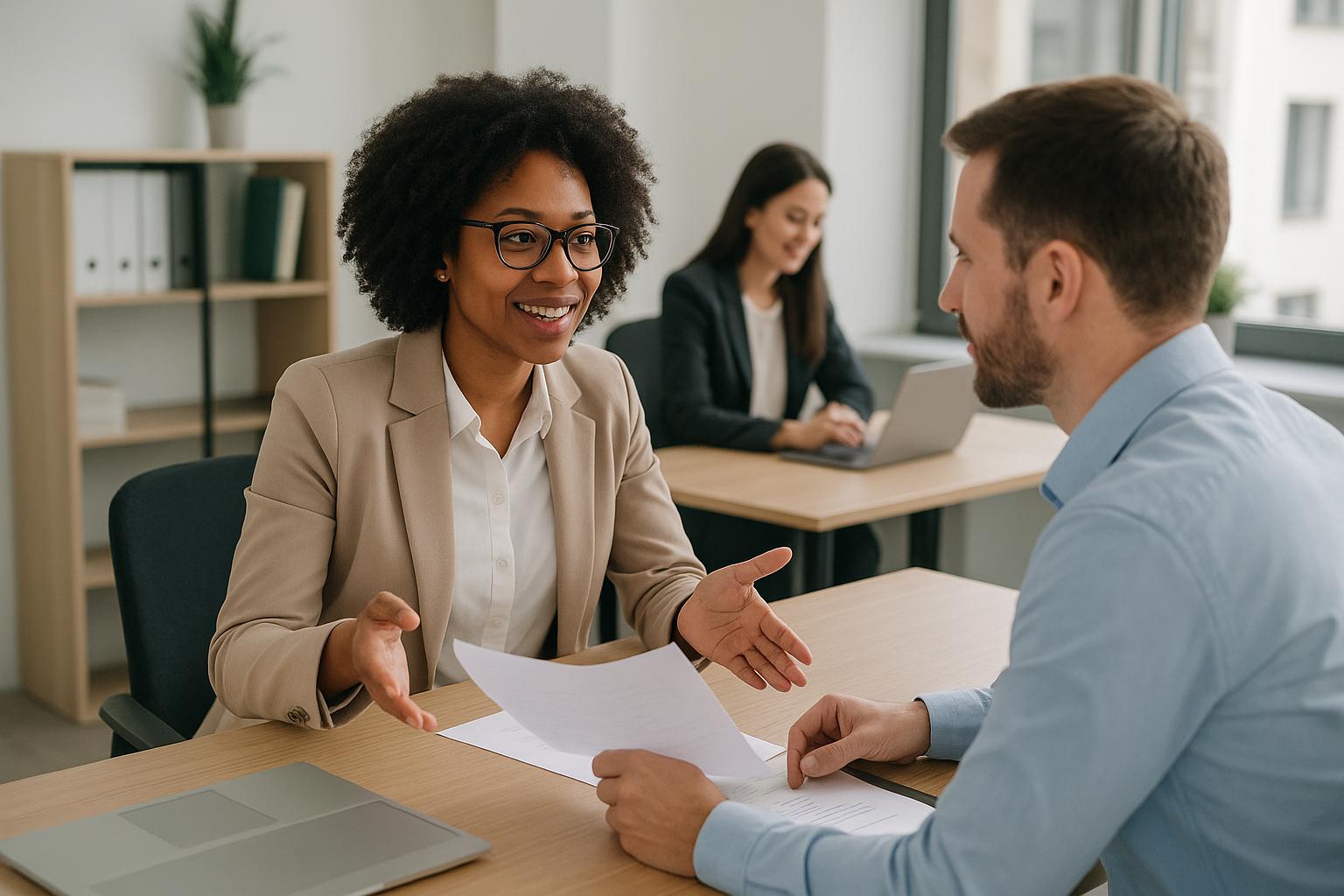 Employer and employee reviewing workers’ compensation insurance requirements in Indiana.